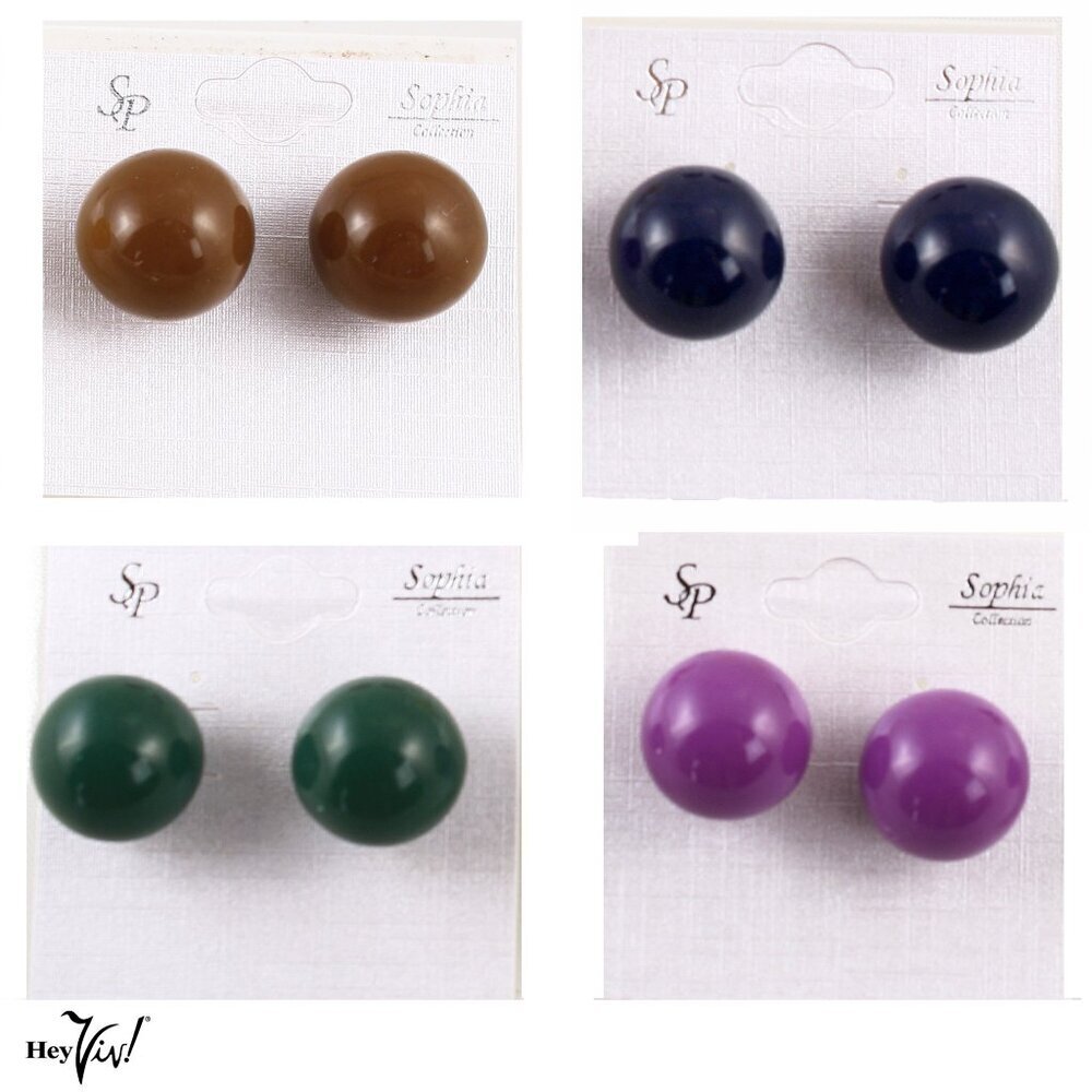 Vintage 1980s Plastic Ball Earrings 3/4" Round Retro Stud New Old - Hey Viv !